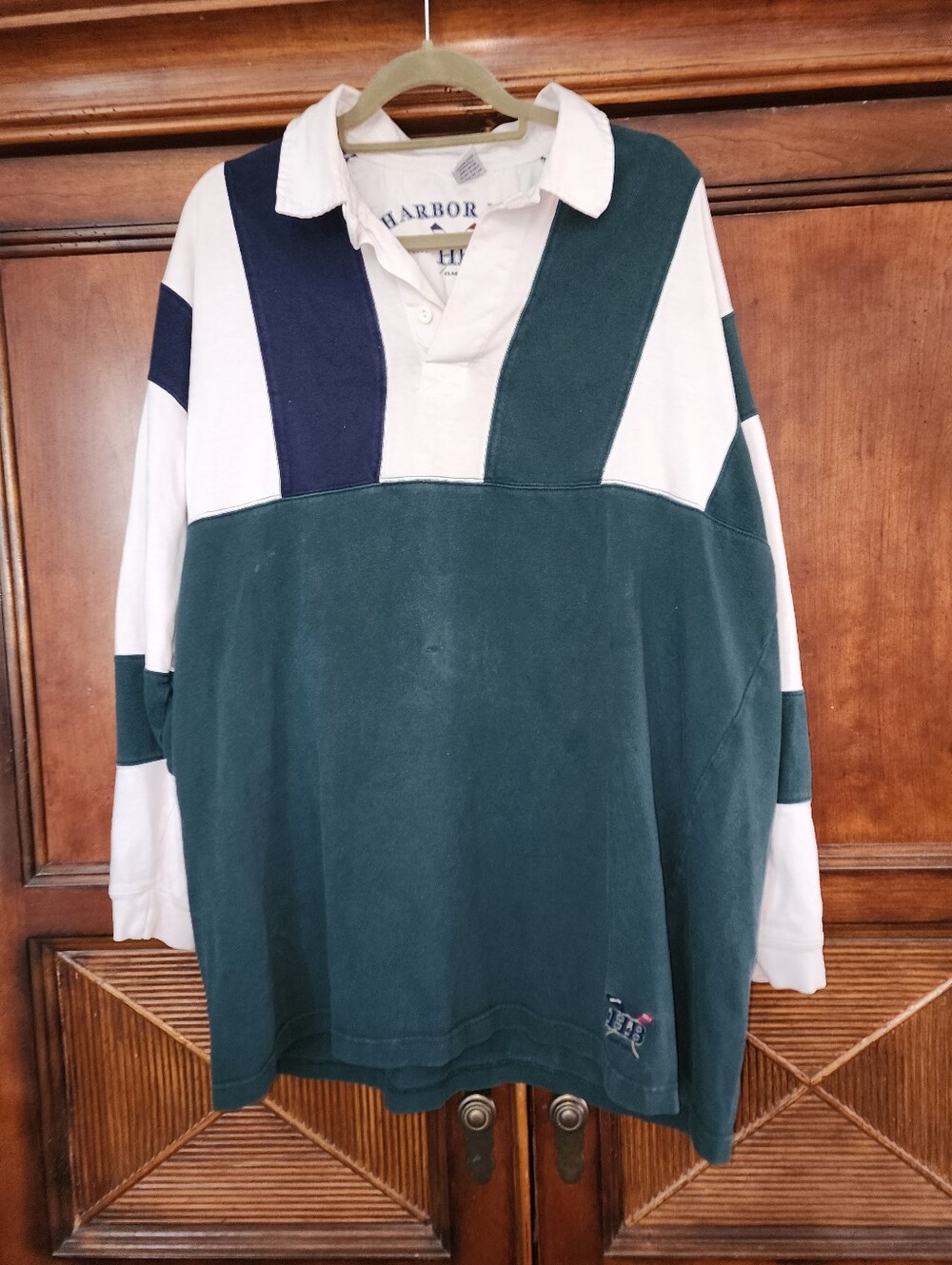 Vintage Mens XLT Harbor Bay Long Sleeve Rugby Shirt 100% Cotton